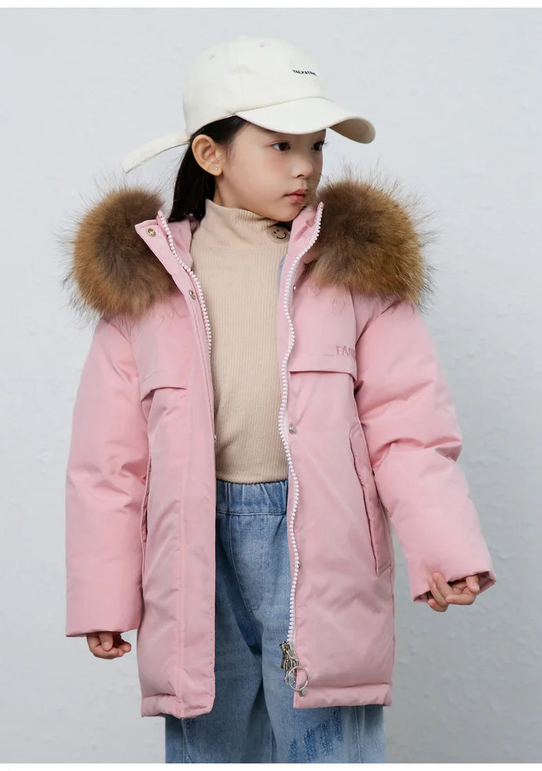 30 Degree Winter Children Down Jacket Hooded Thick Warm Boys Jacket Coat 3-10 Years Kids Girl Parkas Outfit