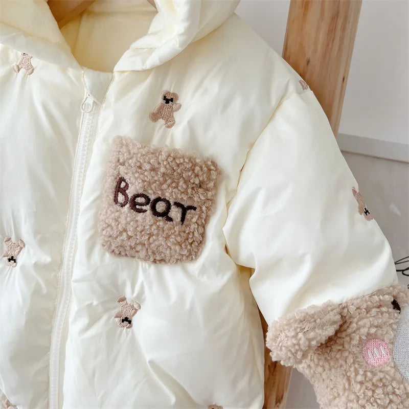 Hooded Baby winter clothes boy girl Thicken cotton-padded clothes Korean style jumpsuit warm baby romper newborn item stuff