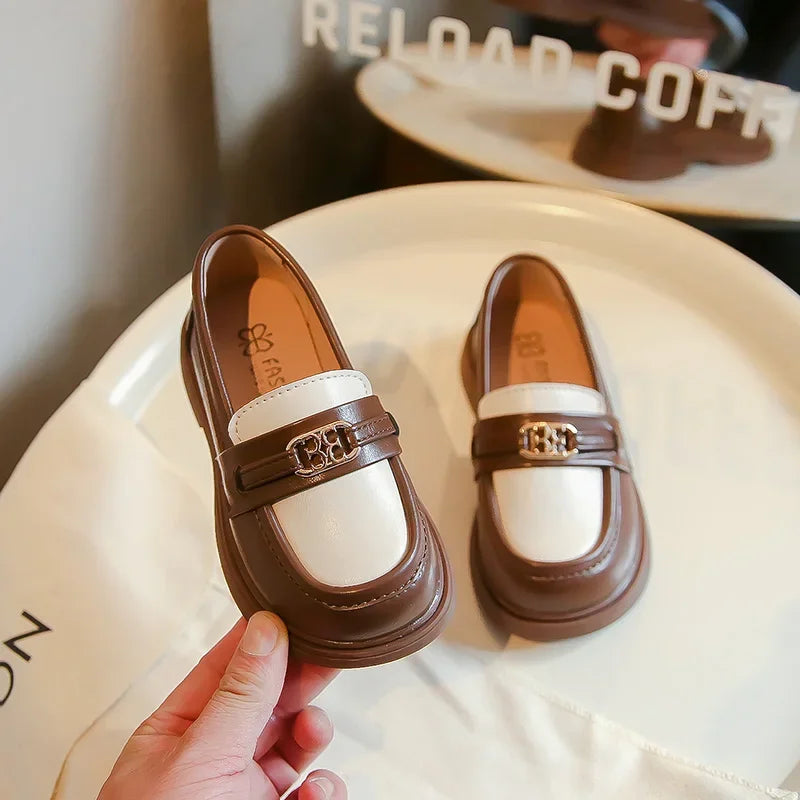 Children Loafers Patchwork Elegant Slip-on Unisex School Boys Girls Leather Shoe Spring Chunky Pu Leather Chic Kids Shoe 23-35