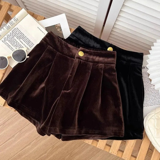 Girls shorts velvet high waist wide leg shorts kids clothes teenage vintage streetwear