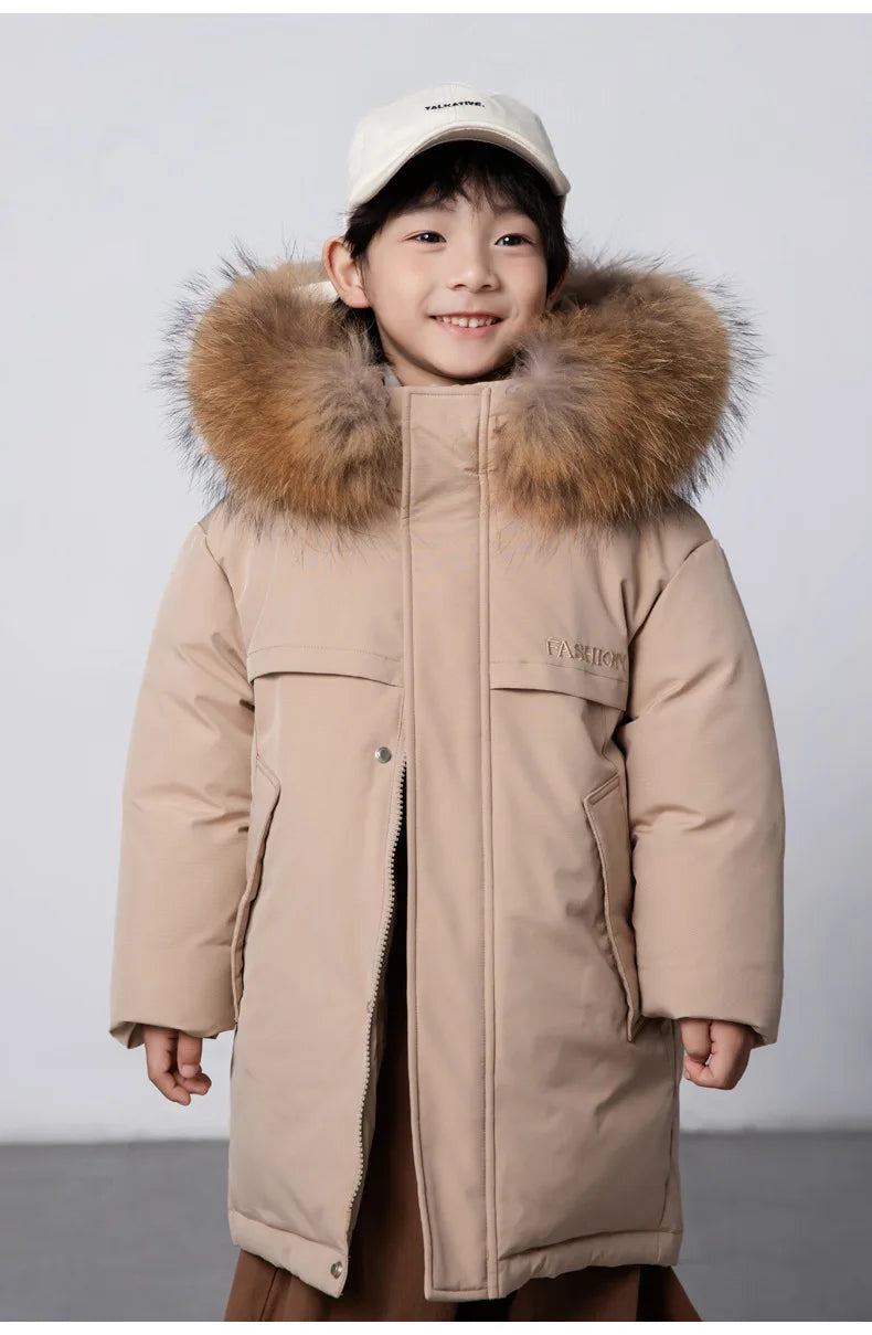 30 Degree Winter Children Down Jacket Hooded Thick Warm Boys Jacket Coat 3-10 Years Kids Girl Parkas Outfit