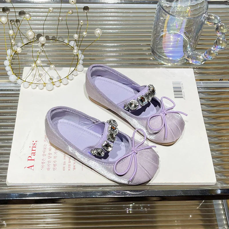 Girls Princess Shoes Spring Autumn Kids Fashion Brand Mary Jane Dress Dance Ballet Flats Children Sandals Bow Crystals Soft Sole