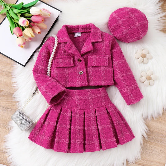 Toddler Girl 3-Piece Houndstooth Dress Set – Summer Outfit with Hat