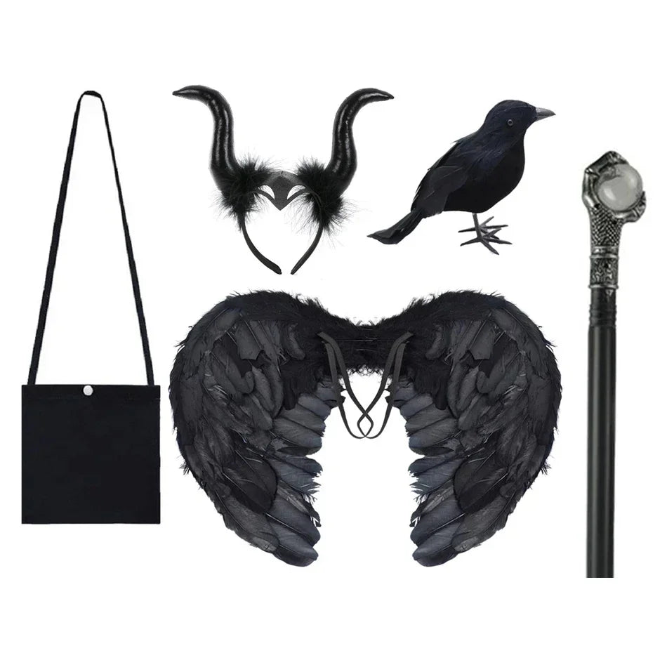 Black Witch Dress Maleficent Halloween Costume Dress Ghost Bride Dress Up Outfit Costume For Kids