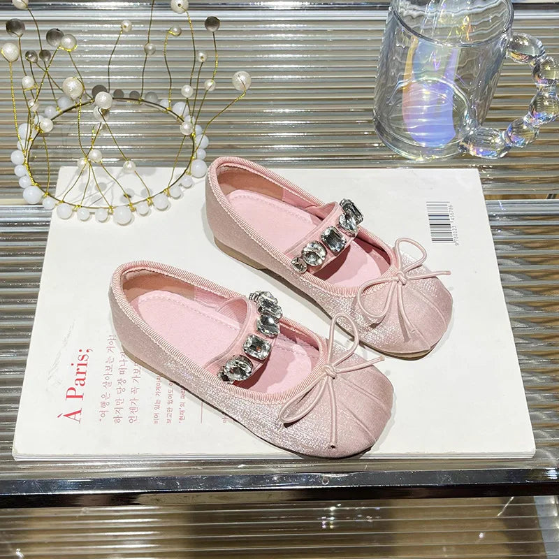 Girls Princess Shoes Spring Autumn Kids Fashion Brand Mary Jane Dress Dance Ballet Flats Children Sandals Bow Crystals Soft Sole