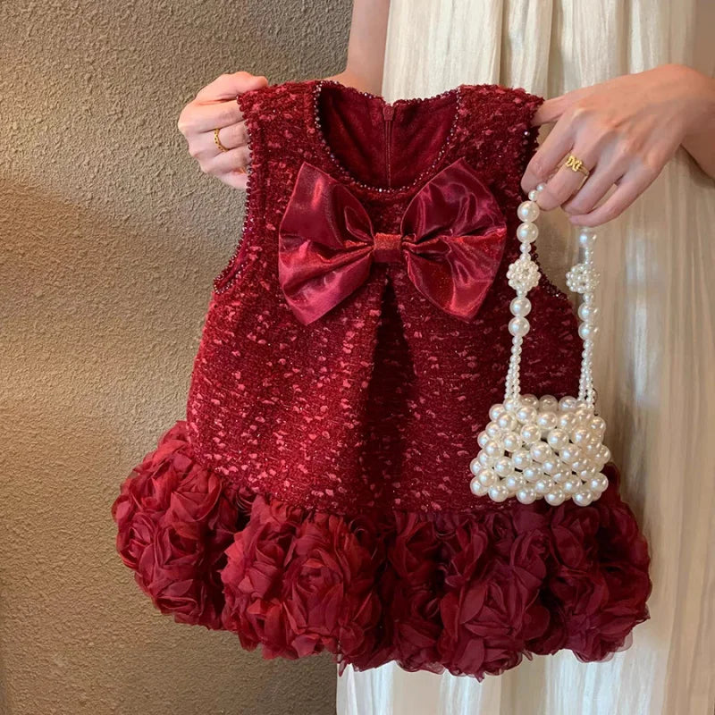 Girls Spring and Autumn New One-Year-Old Birthday Dress Three-Dimensional Flower Vest Dress