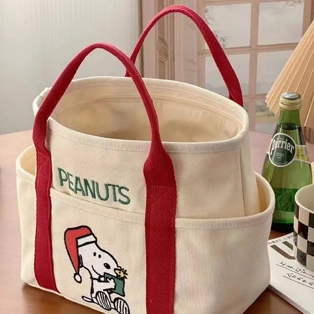Kawaii Anime Snoopy Bento Bag Cute Cartoon Canvas Handbag Large Capacity Tote Fashion Satchel Casual Christmas Gifts For Friends