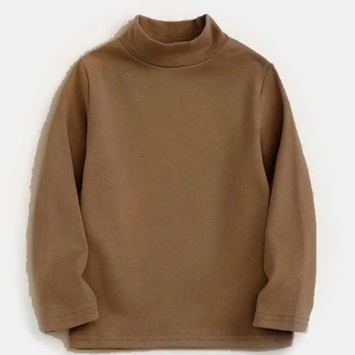 T-shirt for Girls Solid Thermal Underwear Autumn Winter Long Sleeve Casual High Collar Thin Velvet Boys Tops