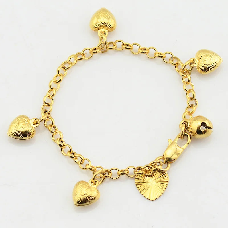 Baby Girls Gold Heart Bracelet – 3mm Rolo Chain Kids Bangle Jewelry