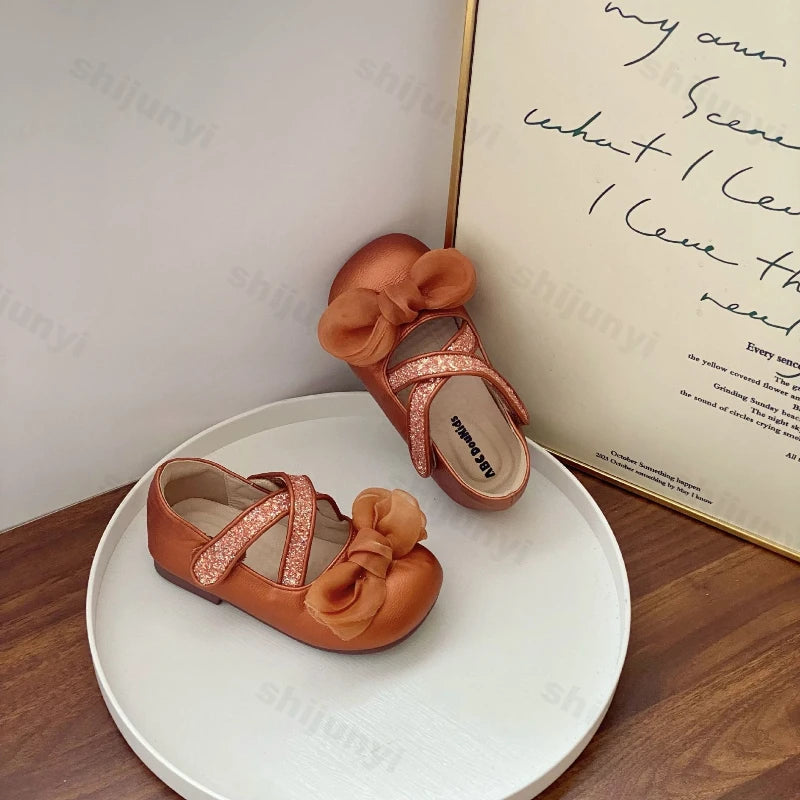 Girls' Princess Shoes Autumn New Children Fashion Bow Knot Party Dress Leather Shoes Soft Sole Comfortable Non Slip Casual Flats