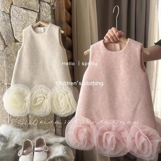 Girls Spring and Autumn New One-Year-Old Birthday Dress Three-Dimensional Flower Vest Dress
