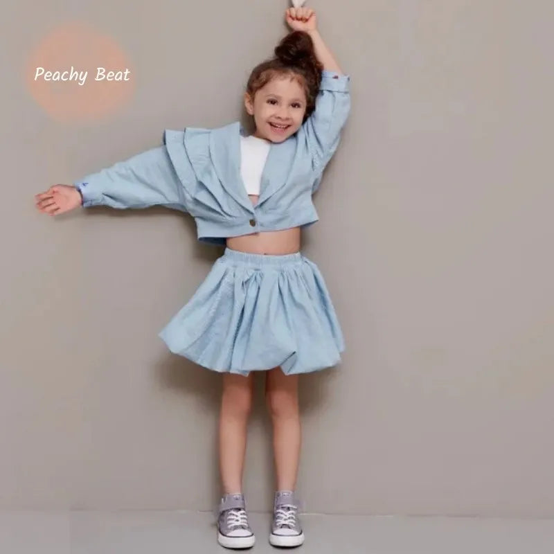 Fashion Baby Girl Clothes Set Ruffled Jacket+Tutu Skirt 2PCS Kids Teen Child Casual Suit Spring Autumn Outfit Baby Clothes 1-10Y