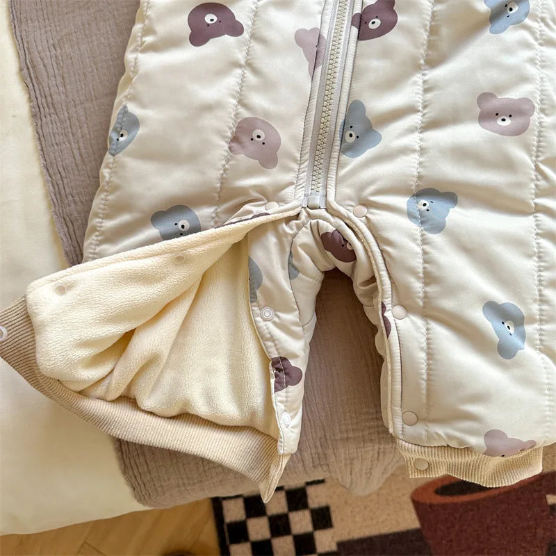 MILANCEL Winter Baby Rompers Toddler Girls Jumpsuits Fur Lining Boys Clothes Thicken Warm Baby Outfit