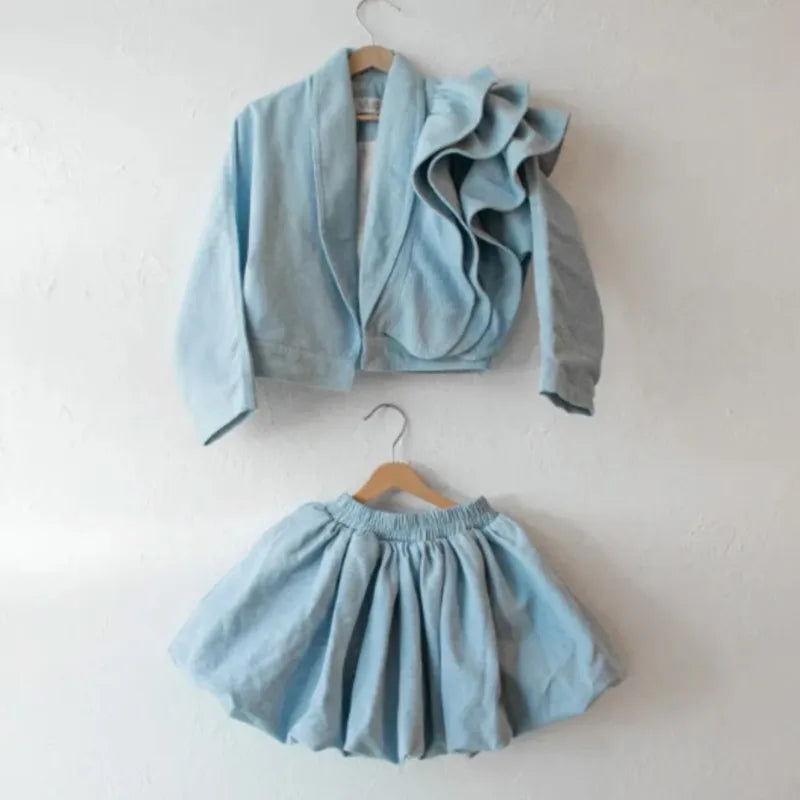 Fashion Baby Girl Clothes Set Ruffled Jacket+Tutu Skirt 2PCS Kids Teen Child Casual Suit Spring Autumn Outfit Baby Clothes 1-10Y