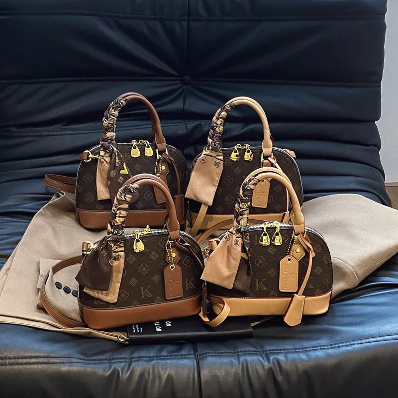 Retro Shell Handbag New Summer Print Versatile Single Shoulder Crossbody Underarm Bag Urban Minimalist Style PU Material