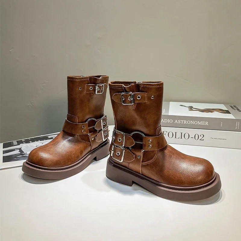 Round Toe Platform Kid Boot Autumn/Winter Leather Boot Fashion Girl Knight Boot Mid Size Ankle Boot Kid Shoe 부츠