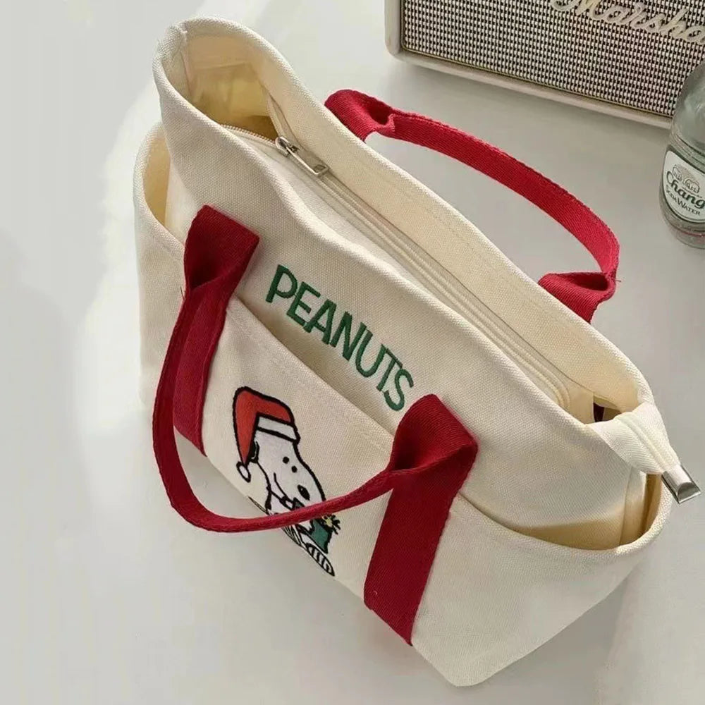 Kawaii Anime Snoopy Bento Bag Cute Cartoon Canvas Handbag Large Capacity Tote Fashion Satchel Casual Christmas Gifts For Friends