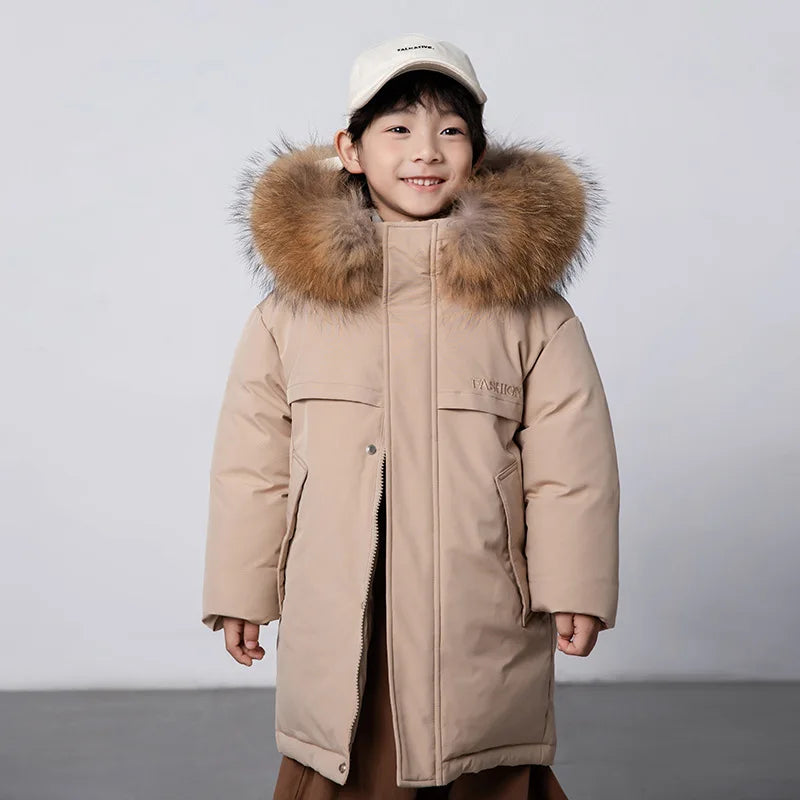 30 Degree Winter Children Down Jacket Hooded Thick Warm Boys Jacket Coat 3-10 Years Kids Girl Parkas Outfit