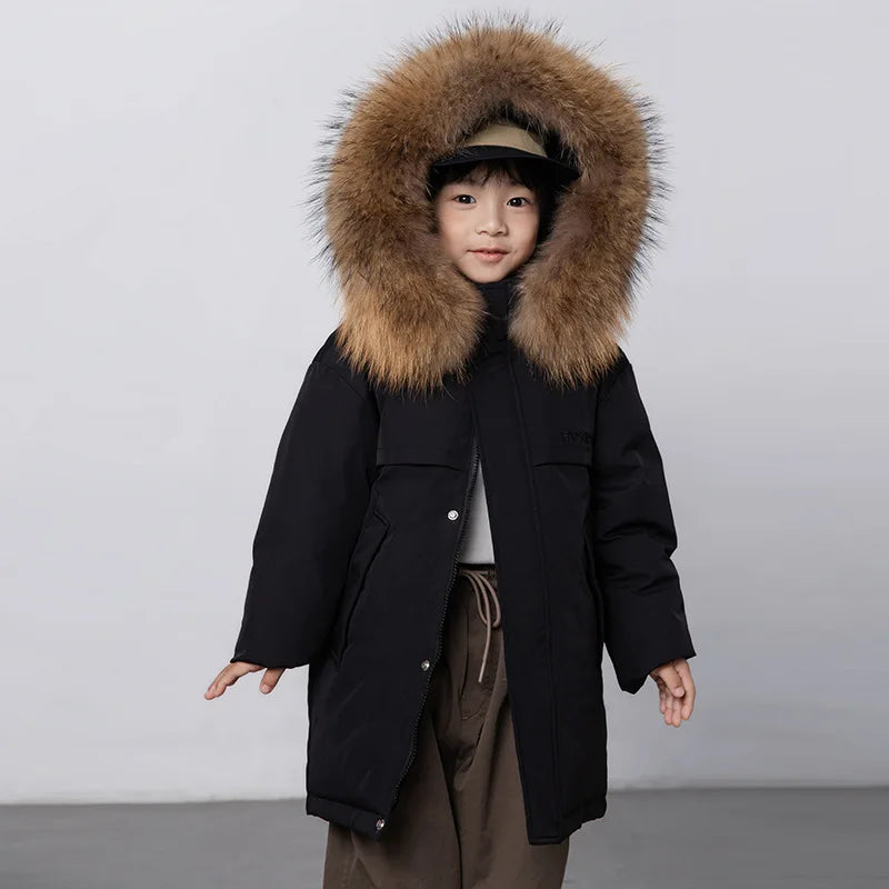 30 Degree Winter Children Down Jacket Hooded Thick Warm Boys Jacket Coat 3-10 Years Kids Girl Parkas Outfit