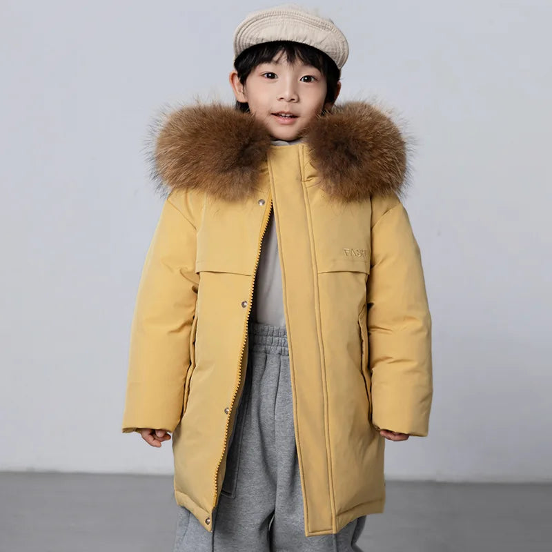 30 Degree Winter Children Down Jacket Hooded Thick Warm Boys Jacket Coat 3-10 Years Kids Girl Parkas Outfit