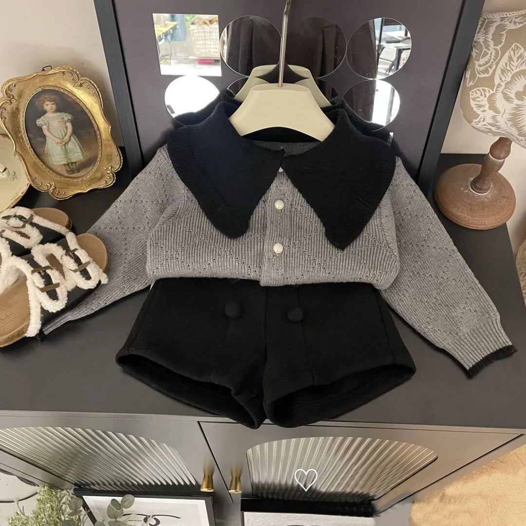 Girls Autumn Winter Set  New Childrens Baby Sweater Cardigan Jacket Pants Two-piece Set Trendy