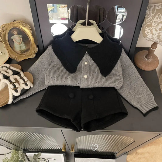 Girls Autumn Winter Set  New Childrens Baby Sweater Cardigan Jacket Pants Two-piece Set Trendy