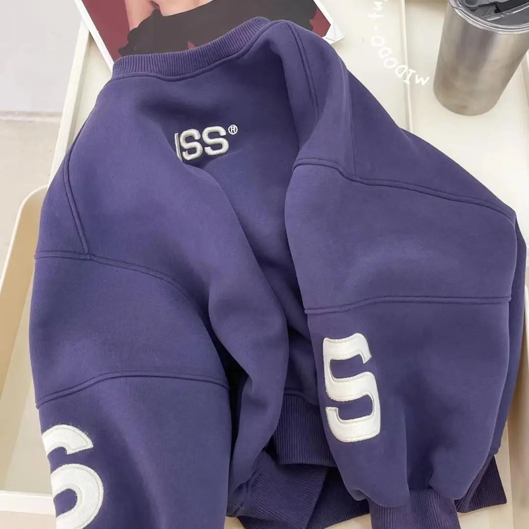 100-160CM Boys Winter Pullover Hoodie Casual Sweatshirt Korean Children's Loose and Plush Thick Top