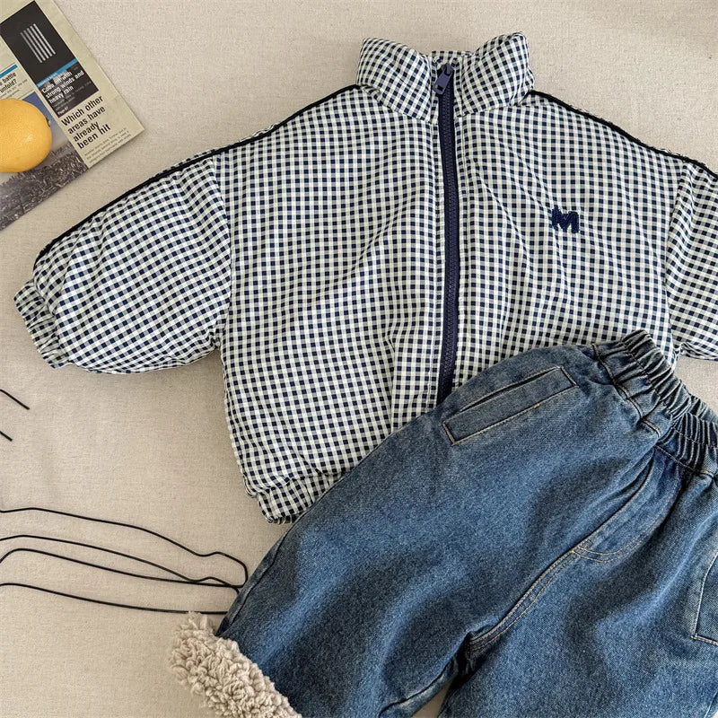 New Children Long Sleeve Warm Letter Coat Plus Velvet Thick Boys Down Jackets Baby Girls Padded Jacket Kids Clothes