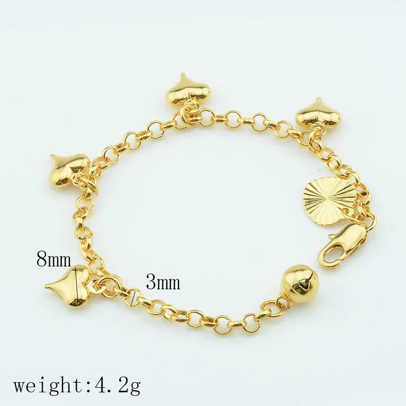 Baby Girls Gold Heart Bracelet – 3mm Rolo Chain Kids Bangle Jewelry