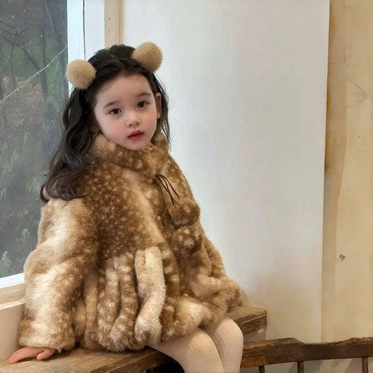 Children Fur Coat Winter New for Girls Imitation Mink Fur Coat for Little Girls Medium Long Thick and Warm