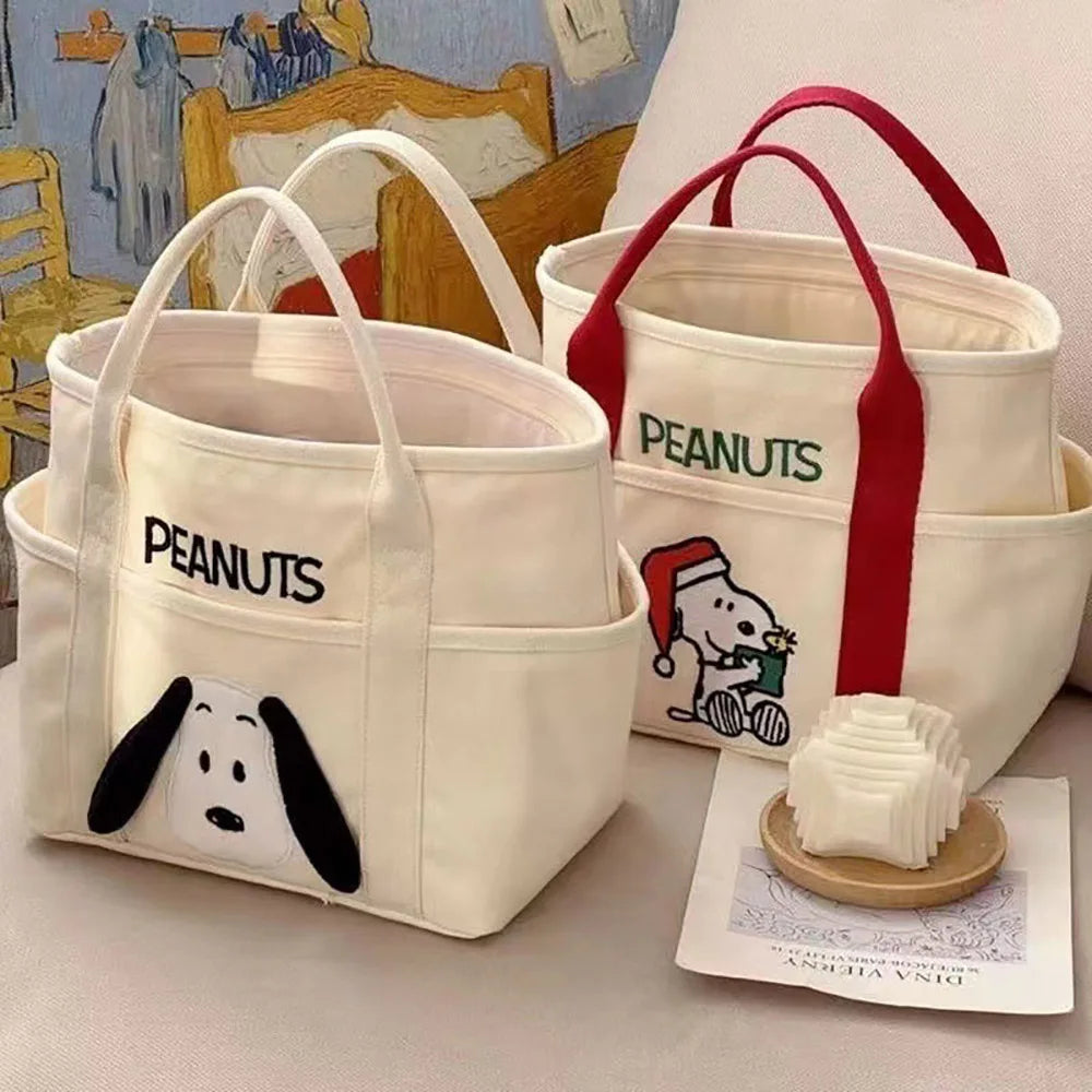 Kawaii Anime Snoopy Bento Bag Cute Cartoon Canvas Handbag Large Capacity Tote Fashion Satchel Casual Christmas Gifts For Friends