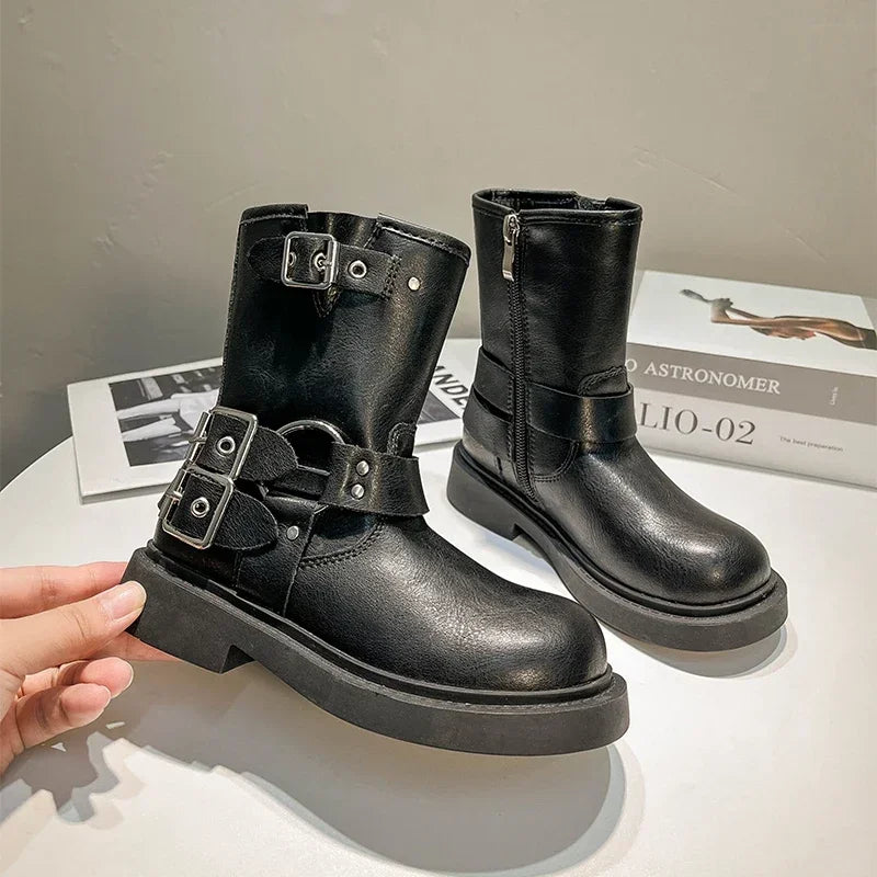 Round Toe Platform Kid Boot Autumn/Winter Leather Boot Fashion Girl Knight Boot Mid Size Ankle Boot Kid Shoe 부츠