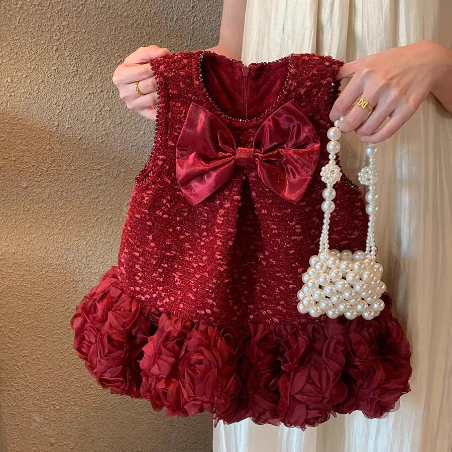 Girls Spring and Autumn New One-Year-Old Birthday Dress Three-Dimensional Flower Vest Dress