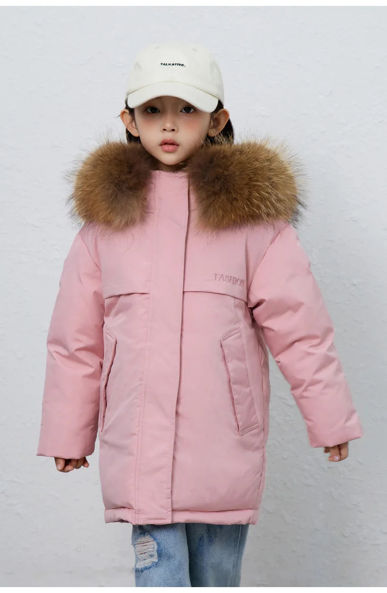 30 Degree Winter Children Down Jacket Hooded Thick Warm Boys Jacket Coat 3-10 Years Kids Girl Parkas Outfit