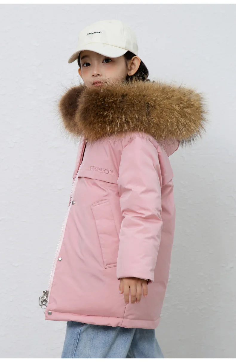 30 Degree Winter Children Down Jacket Hooded Thick Warm Boys Jacket Coat 3-10 Years Kids Girl Parkas Outfit