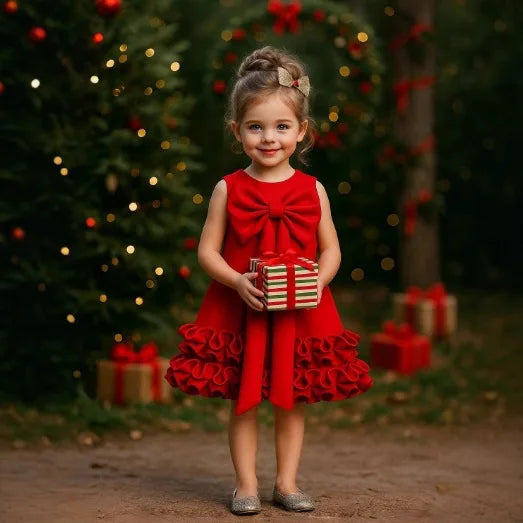 Elegant Baby Girl First Birthday Dress Princess Party Gown Floral Lace Bowknot Design Breathable Comfortable Celebration Outfit