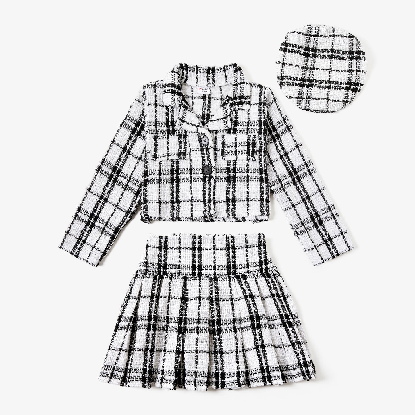 Toddler Girl 3-Piece Houndstooth Dress Set – Summer Outfit with Hat