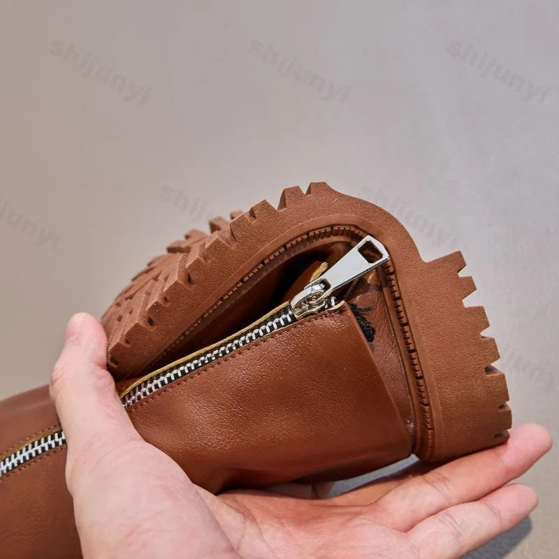 Children's Pu Leather Boots 2025 Autumn Comfortable Anti Slip Zipper Fashion Kids Knee Boots Girls Outdoor Buckle Princess Boots