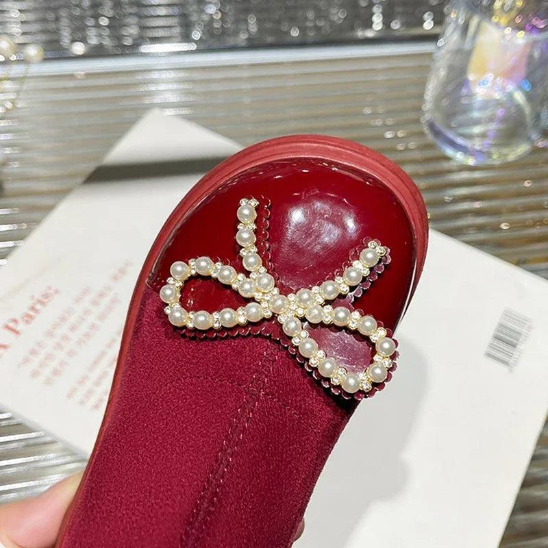 Girls Boots 2023 Winter Toddler Kids Fashion Chelsea Princess Middle Calf Boots Children Bowtie Shoes Brand Warm Fur Soft Sole