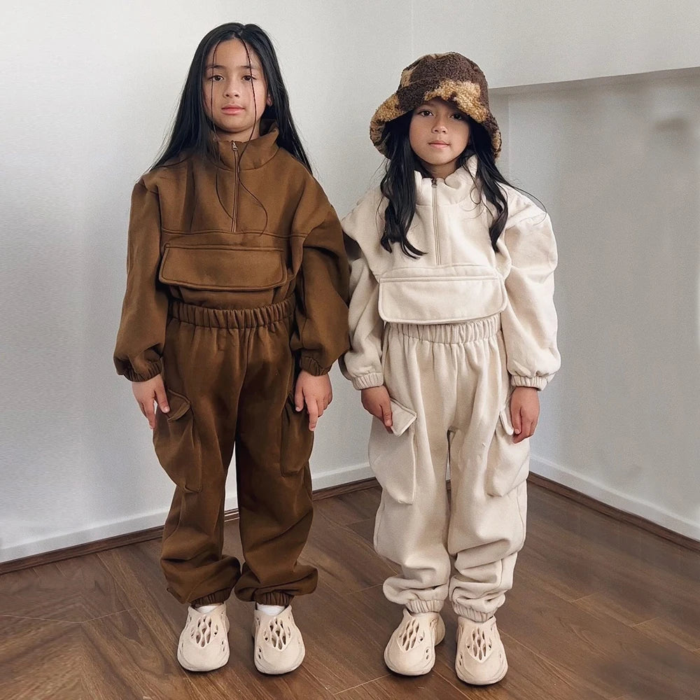 Baby Boys Girls Fleece Sweatsuit – 2pcs Pullover & Pants Outfit