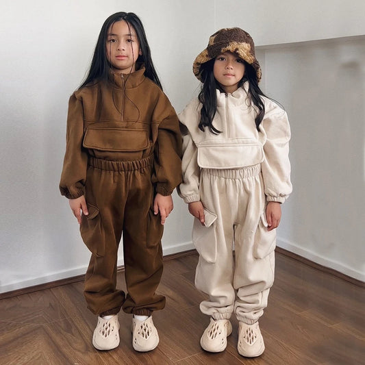 Baby Boys Girls Fleece Sweatsuit – 2pcs Pullover & Pants Outfit