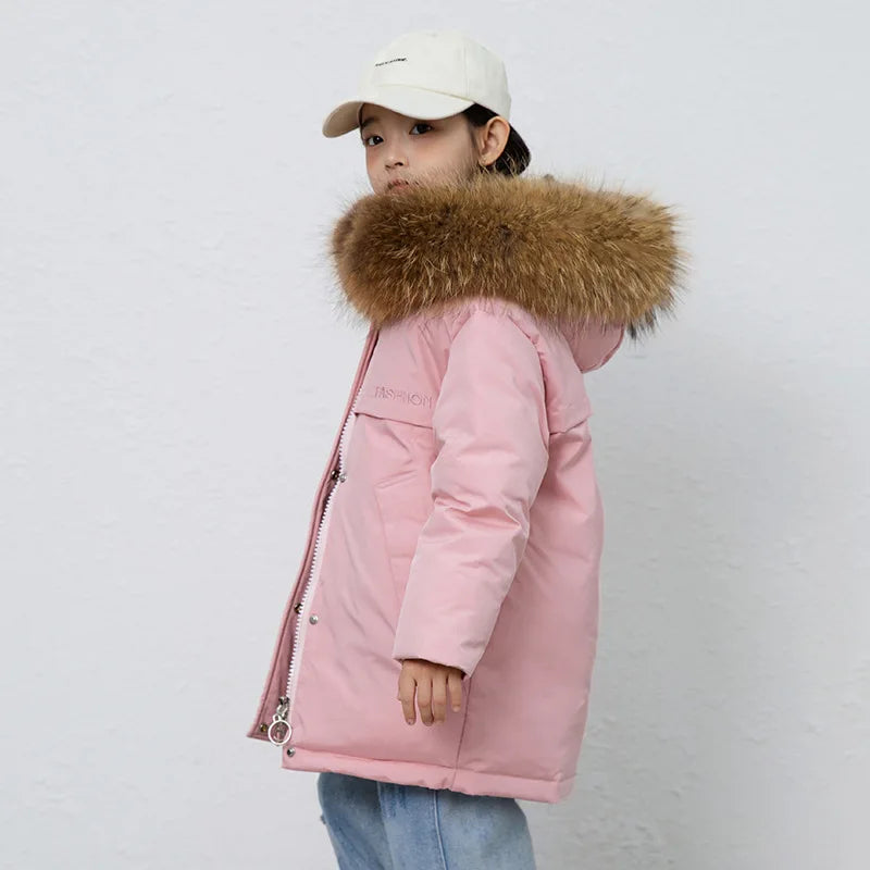 30 Degree Winter Children Down Jacket Hooded Thick Warm Boys Jacket Coat 3-10 Years Kids Girl Parkas Outfit