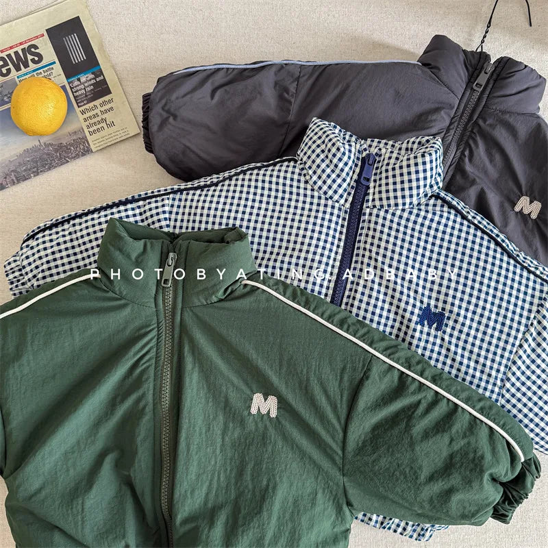 New Children Long Sleeve Warm Letter Coat Plus Velvet Thick Boys Down Jackets Baby Girls Padded Jacket Kids Clothes