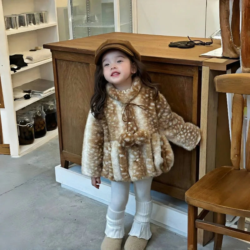 Children Fur Coat Winter New for Girls Imitation Mink Fur Coat for Little Girls Medium Long Thick and Warm