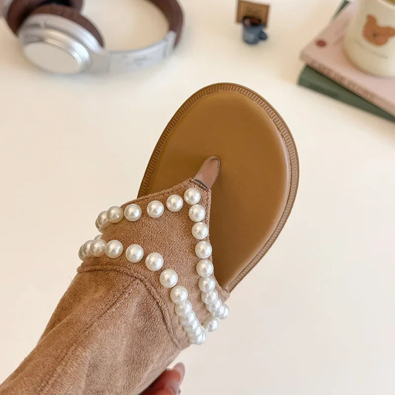 Children High-top Sandals for Girls Summer New Fashion Korean Style Soft Sole Non-slip Versatile Pearl Roman Princess Shoes