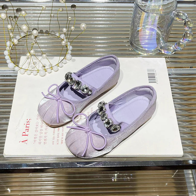 Girls Princess Shoes Spring Autumn Kids Fashion Brand Mary Jane Dress Dance Ballet Flats Children Sandals Bow Crystals Soft Sole