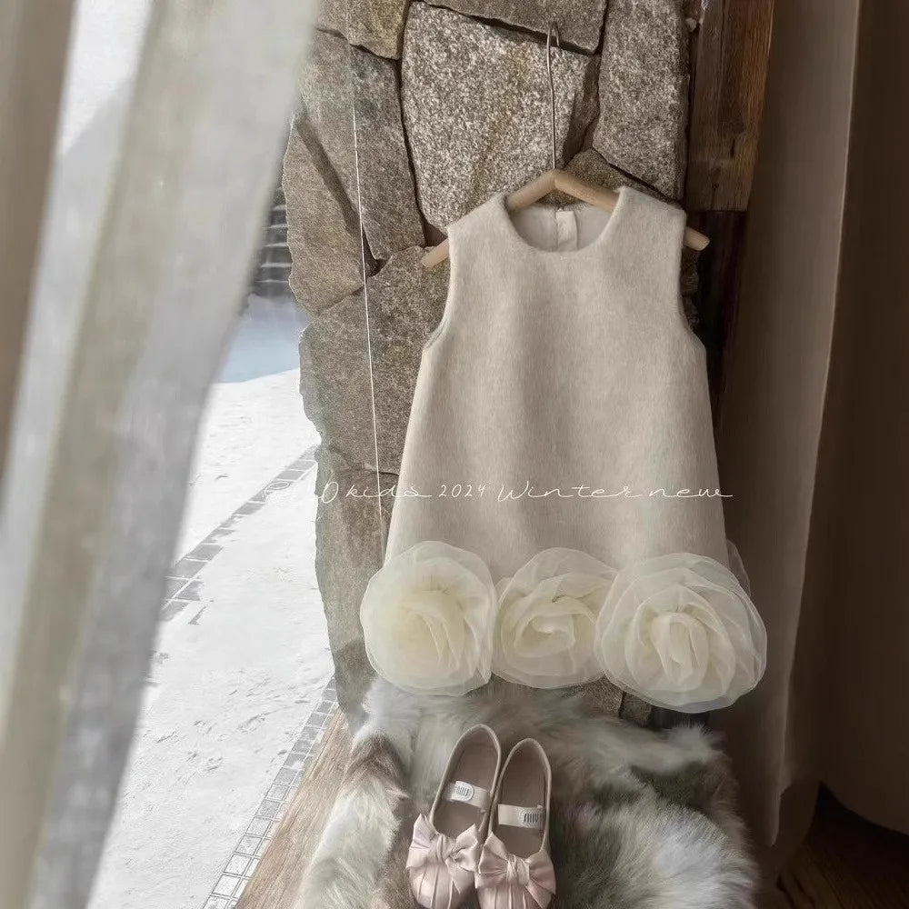 Girls Spring and Autumn New One-Year-Old Birthday Dress Three-Dimensional Flower Vest Dress