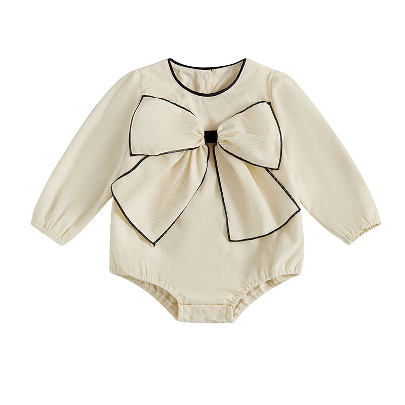 2024-08-20 Lioraitiin Baby Girl Bow Romper Round Neck Long Sleeve Jumpsuit Casual Clothes for Fall Winter