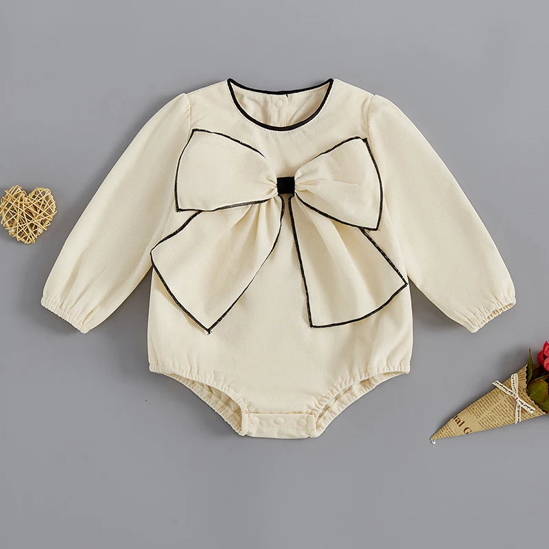 2024-08-20 Lioraitiin Baby Girl Bow Romper Round Neck Long Sleeve Jumpsuit Casual Clothes for Fall Winter