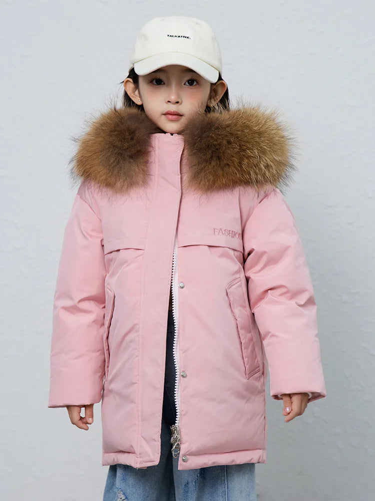 30 Degree Winter Children Down Jacket Hooded Thick Warm Boys Jacket Coat 3-10 Years Kids Girl Parkas Outfit